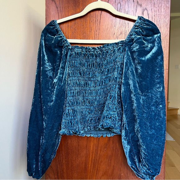 Anthropologie Puff-Sleeved Velvet Blouse - Picture 4 of 8